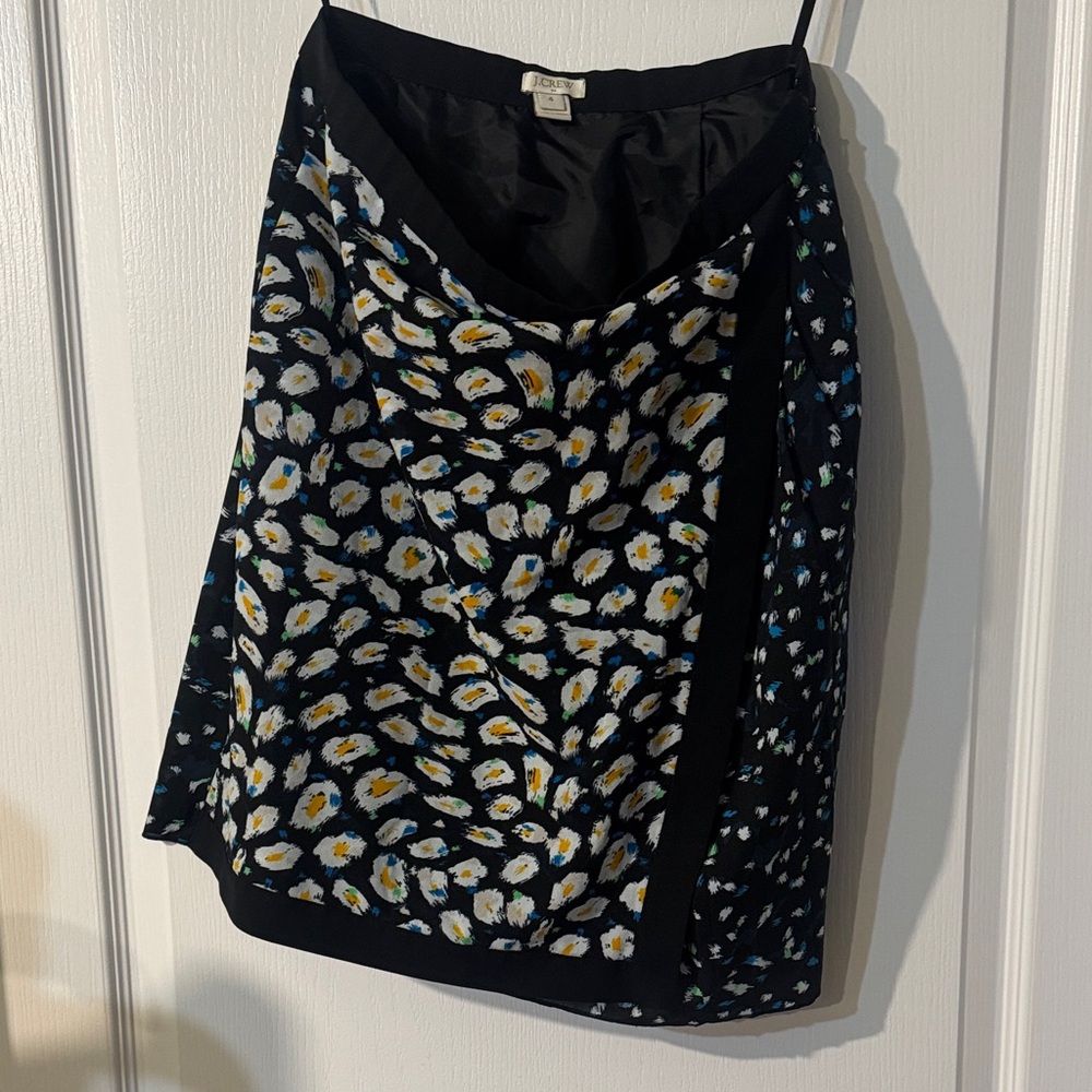 Black Floral A-Line Skirt with Yellow Accents